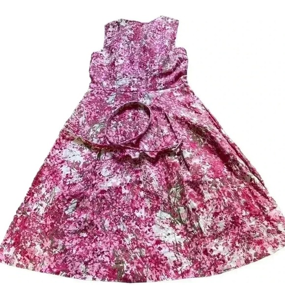 Talbots women's Linen 4 Sleeveless A Line Pink Floral Midi Dress Belted‎ Waist - Picture 4 of 14